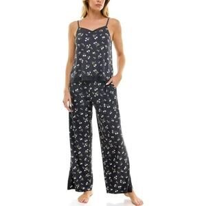 NWT Roudelain Women's 2pc Floral Lace Cami & Pants Pajamas Set LARGE Ditsy Gray